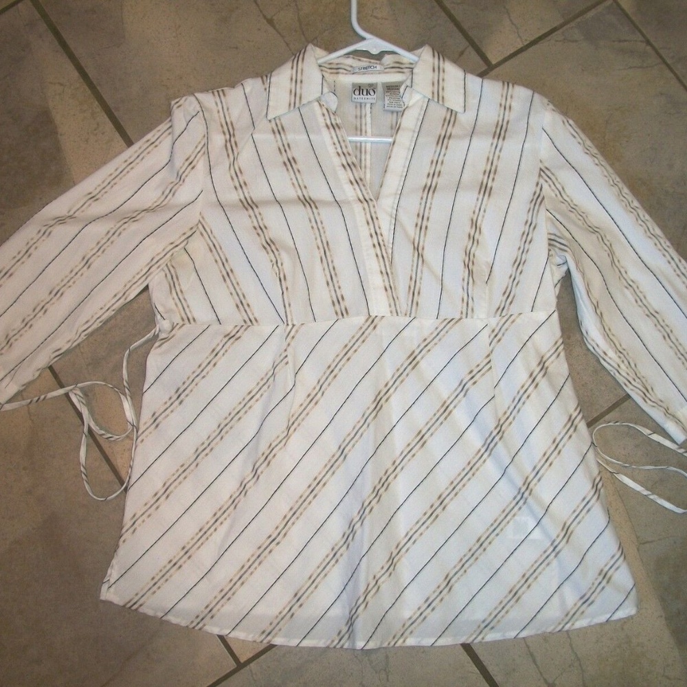Duo Maternity Ivory with Stripes Empire Blouse M